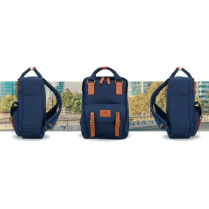 Granatowo-brązowy plecak damski z poliestru i skóry ekologicznej, zamykany suwakiem - Peterson | Niua.pl