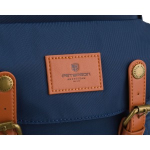 Granatowo-brązowy plecak damski z poliestru i skóry ekologicznej, zamykany suwakiem - Peterson | Niua.pl