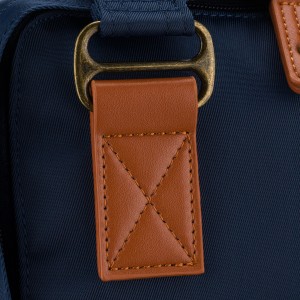 Granatowo-brązowy plecak damski z poliestru i skóry ekologicznej, zamykany suwakiem - Peterson | Niua.pl