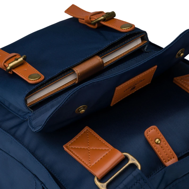 Granatowo-brązowy plecak damski z poliestru i skóry ekologicznej, zamykany suwakiem - Peterson | Niua.pl