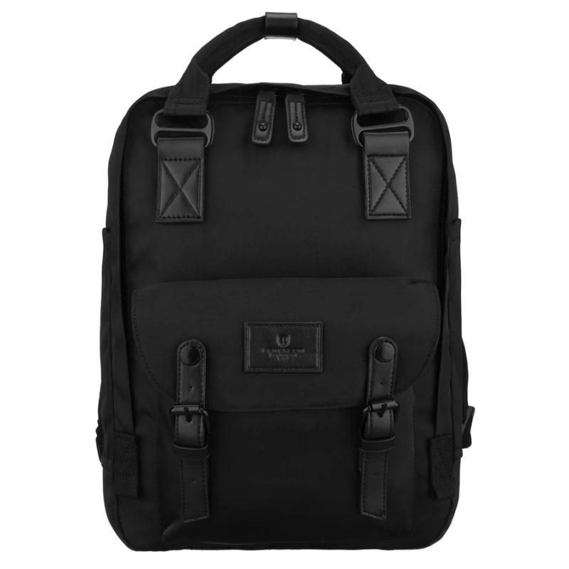 Czarny, duży plecak damski wykonany z poliestru i skóry ekologicznej, zamykany suwakiem - Peterson | Niua.pl