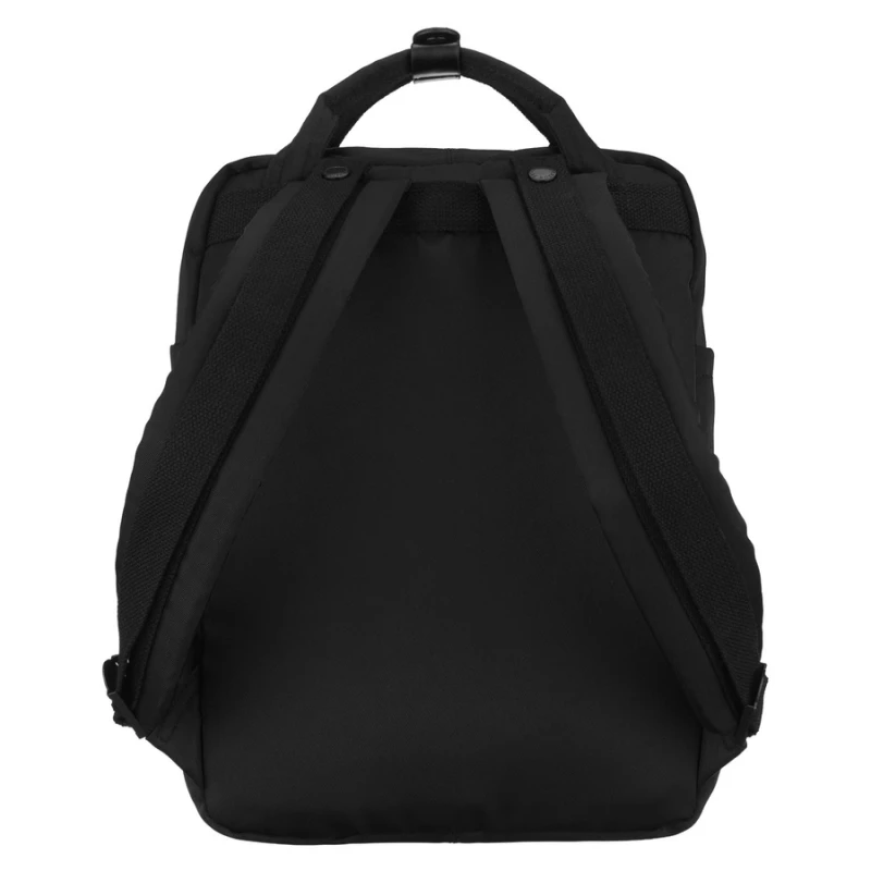 Czarny, duży plecak damski wykonany z poliestru i skóry ekologicznej, zamykany suwakiem - Peterson | Niua.pl