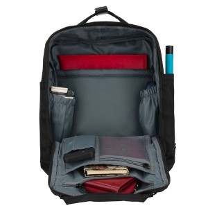 Czarny, duży plecak damski wykonany z poliestru i skóry ekologicznej, zamykany suwakiem - Peterson | Niua.pl