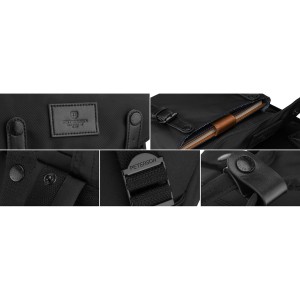 Czarny, duży plecak damski wykonany z poliestru i skóry ekologicznej, zamykany suwakiem - Peterson | Niua.pl