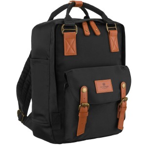 Czarno-brązowy, duży plecak damski wykonany z poliestru i skóry ekologicznej - Peterson | Niua.pl