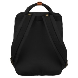 Czarno-brązowy, duży plecak damski wykonany z poliestru i skóry ekologicznej - Peterson | Niua.pl