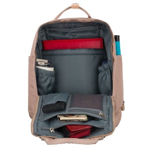 Beżowy, duży plecak damski wykonany z poliestru i skóry ekologicznej - Peterson | Niua.pl