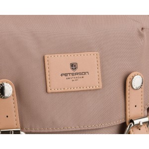 Beżowy, duży plecak damski wykonany z poliestru i skóry ekologicznej - Peterson | Niua.pl