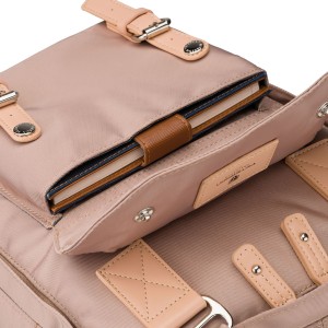 Beżowy, duży plecak damski wykonany z poliestru i skóry ekologicznej - Peterson | Niua.pl