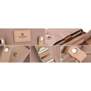 Beżowy, duży plecak damski wykonany z poliestru i skóry ekologicznej - Peterson | Niua.pl