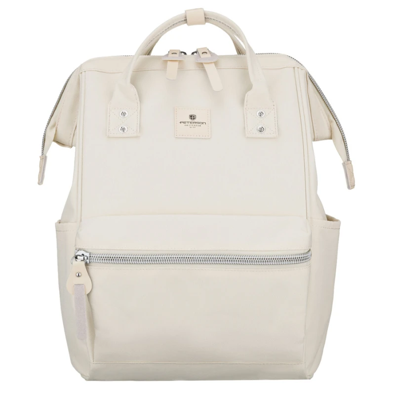Plecak damski z poliestru w kolorze ecru z miejscem na laptopa i portem USB - Peterson | Niua.pl