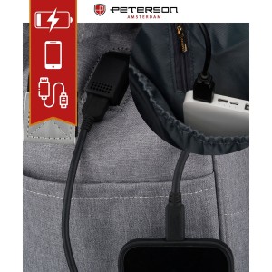 Plecak damski z poliestru w szarym kolorze zamykany bezpiecznym suwakiem - Peterson | Niua.pl