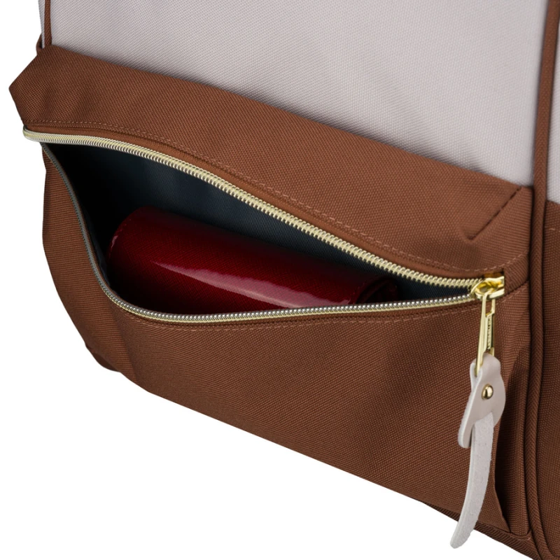 Beżowo-brązowy plecak damski z poliestru z miejscem na laptopa - Peterson | Niua.pl