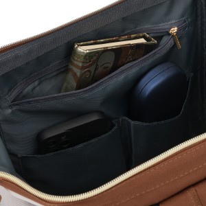 Beżowo-brązowy plecak damski z poliestru z miejscem na laptopa - Peterson | Niua.pl