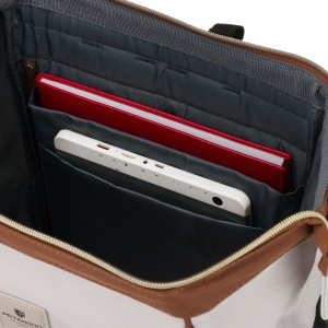 Beżowo-brązowy plecak damski z poliestru z miejscem na laptopa - Peterson | Niua.pl