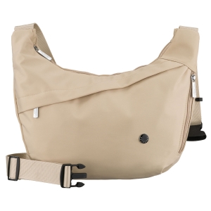 Torebka damska z poliestru w jasnobeżowym kolorze, zamykana suwakiem i wyposażona w kieszeń zewnętrzną - Peterson | Niua.pl