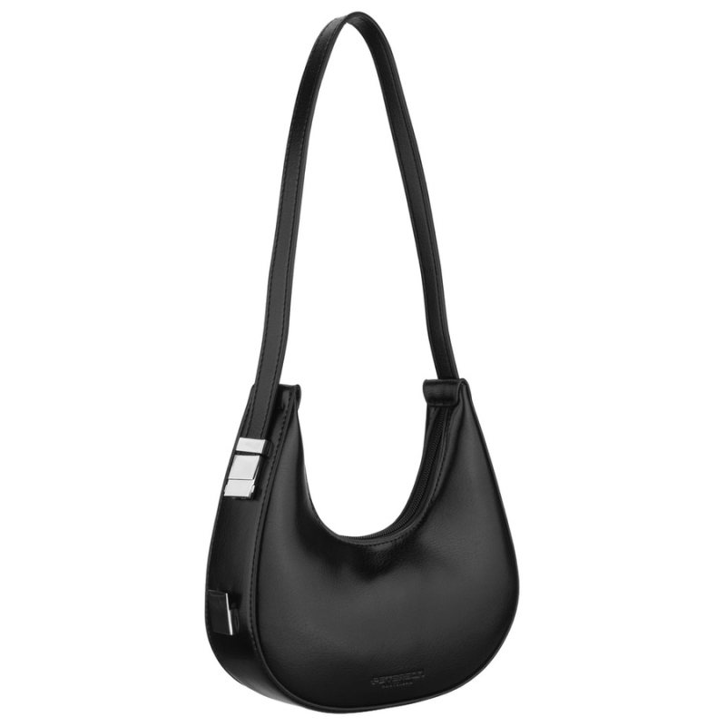 Listonoszka-bagietka damska ze skóry ekologicznej w czarnym kolorze zamykana suwakiem - Peterson | Niua.pl