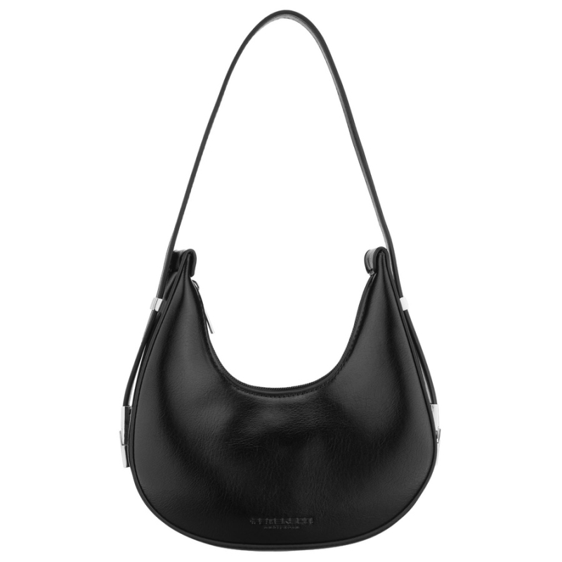 Listonoszka-bagietka damska ze skóry ekologicznej w czarnym kolorze zamykana suwakiem - Peterson | Niua.pl