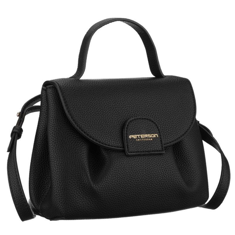 Listonoszka damska ze skóry ekologicznej w czarnym kolorze z kieszonką zewnętrzną - Peterson | Niua.pl