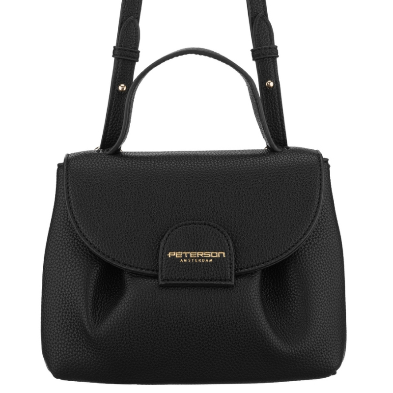 Listonoszka damska ze skóry ekologicznej w czarnym kolorze z kieszonką zewnętrzną - Peterson | Niua.pl