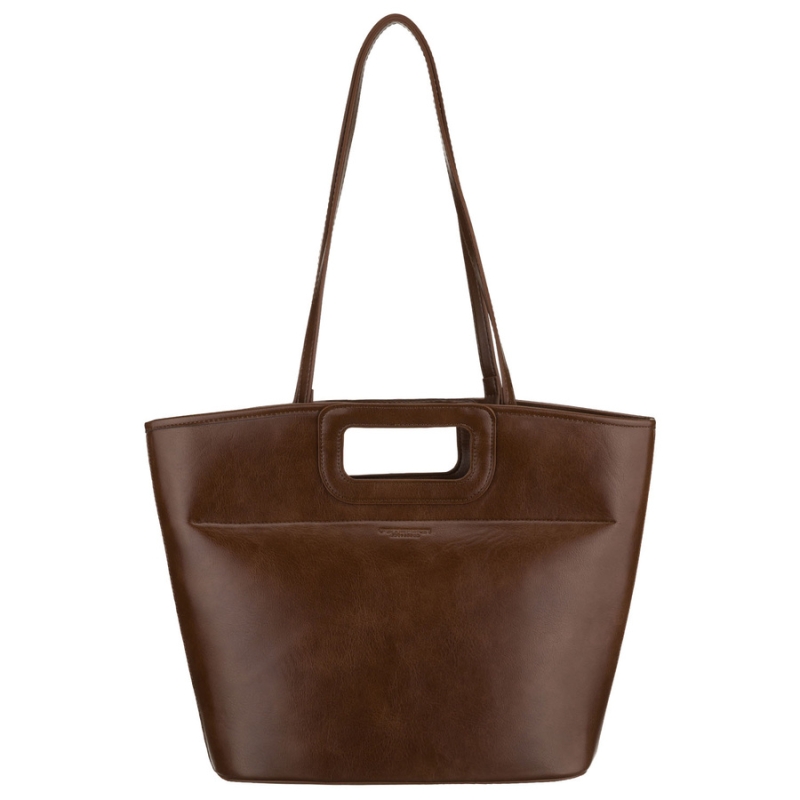 Brązowa shopperka damska wykonana ze skóry ekologicznej, jednokomorowa i zamykana suwakiem - Peterson | Niua.pl