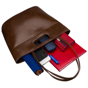 Brązowa shopperka damska wykonana ze skóry ekologicznej, jednokomorowa i zamykana suwakiem - Peterson | Niua.pl