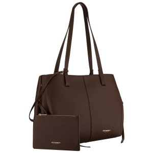 Brązowa shopperka damska Peterson ze skóry ekologicznej z etui, widok z przodu