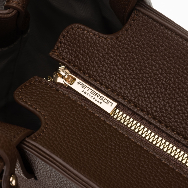 Brązowa shopperka damska Peterson zamykana na suwak