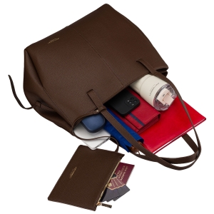 Brązowa shopperka damska wykonana ze skóry ekologicznej z praktycznym etui w zestawie - Peterson | Niua.pl