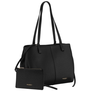 Czarna shopperka damska Peterson ze skóry ekologicznej z etui, widok z przodu