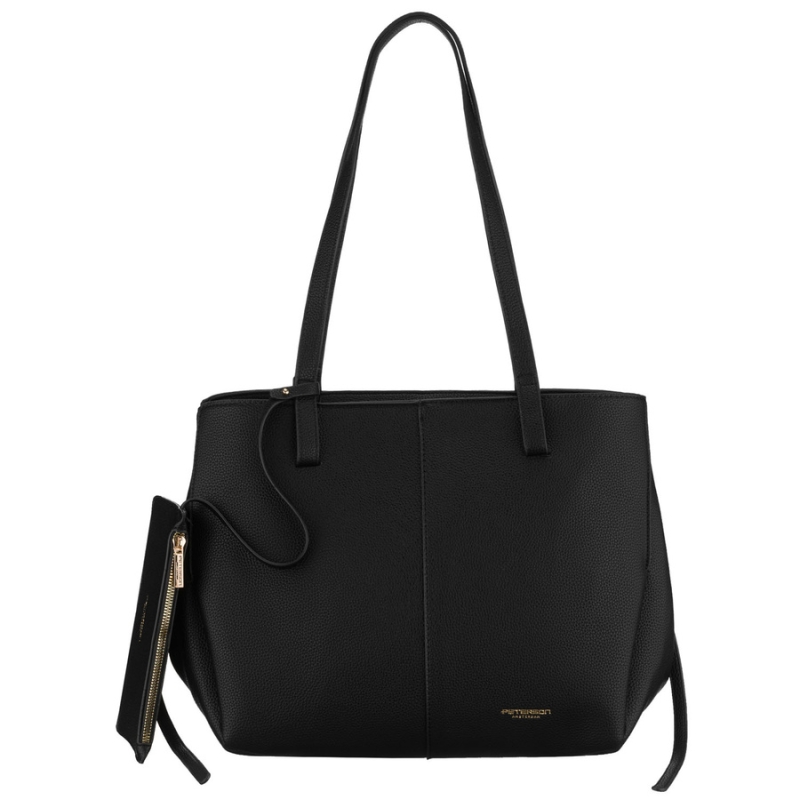 Czarna shopperka damska wykonana ze skóry ekologicznej z praktycznym etui w zestawie - Peterson | Niua.pl