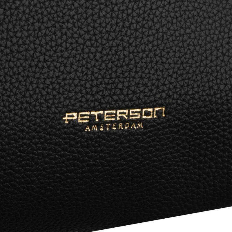 Czarna shopperka damska wykonana ze skóry ekologicznej z praktycznym etui w zestawie - Peterson | Niua.pl