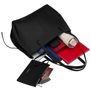 Czarna shopperka damska wykonana ze skóry ekologicznej z praktycznym etui w zestawie - Peterson | Niua.pl