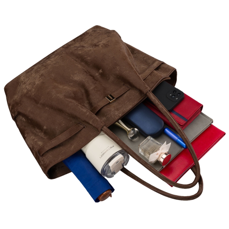 Duża, brązowa shopperka damska wykonana ze skóry ekologicznej, jednokomorowa - Peterson | Niua.pl