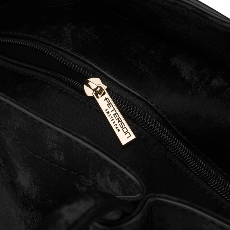 Duża, czarna shopperka damska wykonana ze skóry ekologicznej - Peterson | Niua.pl