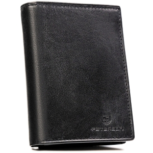Elegancki, skórzany portfel męski w czarnym kolorze bez zapięcia zewnętrznego - Peterson