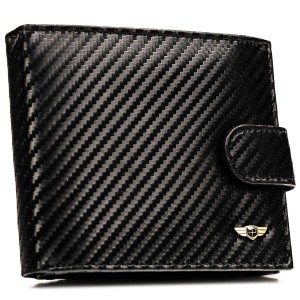 Poziomy portfel męski ze skóry naturalnej w czarnym kolorze wyposażony w system RFID, w zestawie z brelokiem - Peterson