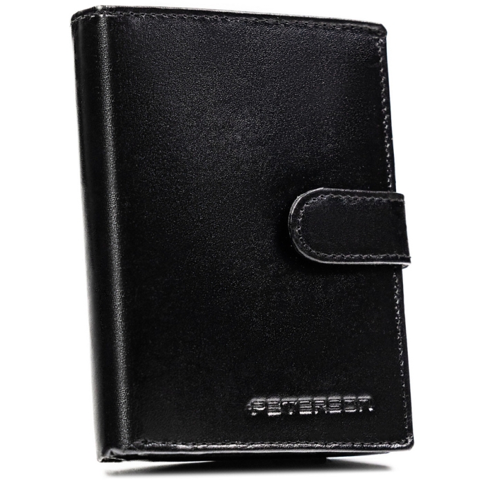 Pionowy portfel męski ze skóry naturalnej w czarnym kolorze w zestawie z brelokiem - Peterson