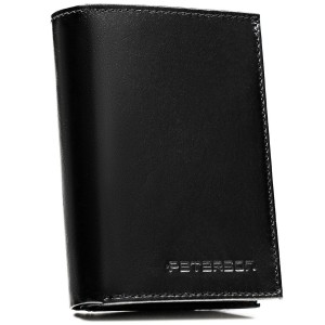 Elegancki portfel męski ze skóry naturalnej w czarnym kolorze w zestawie z brelokiem - Peterson