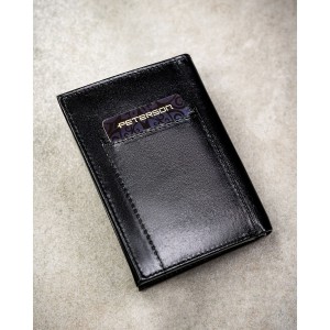 Elegancki portfel męski ze skóry naturalnej w czarnym kolorze w zestawie z brelokiem - Peterson