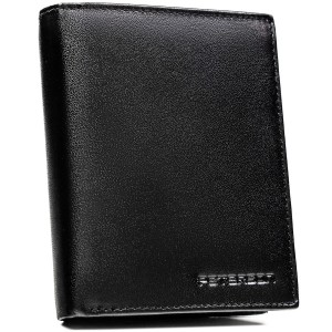 Portfel męski ze skóry naturalnej w czarnym kolorze z systemem RFID i w zestawie z brelokiem - Peterson