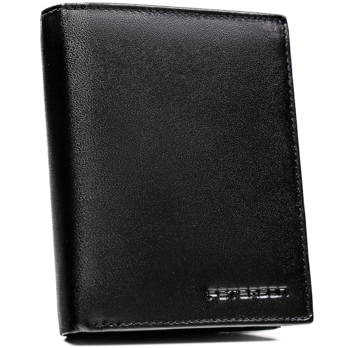 Portfel męski ze skóry naturalnej w czarnym kolorze z systemem RFID i w zestawie z brelokiem - Peterson