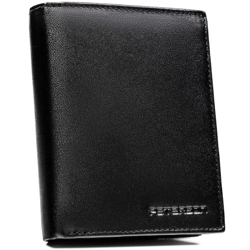 Portfel męski ze skóry naturalnej w czarnym kolorze z systemem RFID i w zestawie z brelokiem - Peterson
