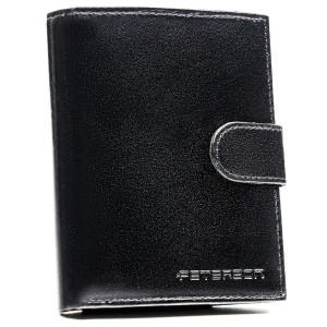 Portfel męski ze skóry naturalnej w czarnym kolorze z systemem RFID i w zestawie z brelokiem - Peterson