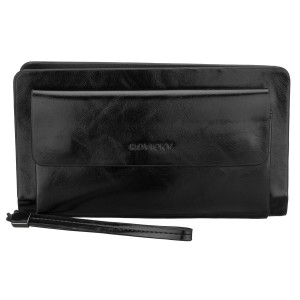 Saszetka męska ze skóry ekologicznej w czarnym kolorze, dwukomorowa - Rovicky