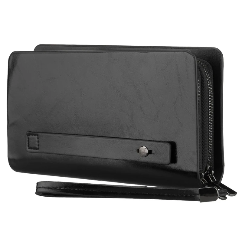 Saszetka męska ze skóry ekologicznej w czarnym kolorze, dwukomorowa - Rovicky