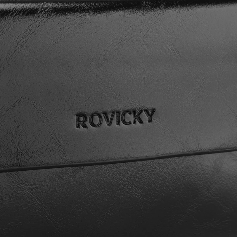 Saszetka męska ze skóry ekologicznej w czarnym kolorze, dwukomorowa - Rovicky