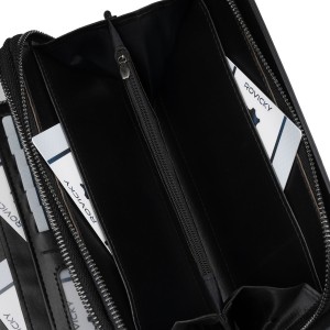 Saszetka męska ze skóry ekologicznej w czarnym kolorze, dwukomorowa - Rovicky