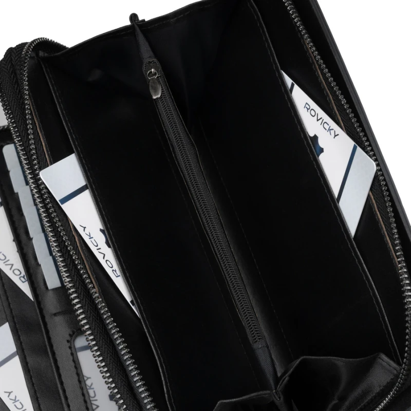 Saszetka męska ze skóry ekologicznej w czarnym kolorze, dwukomorowa - Rovicky