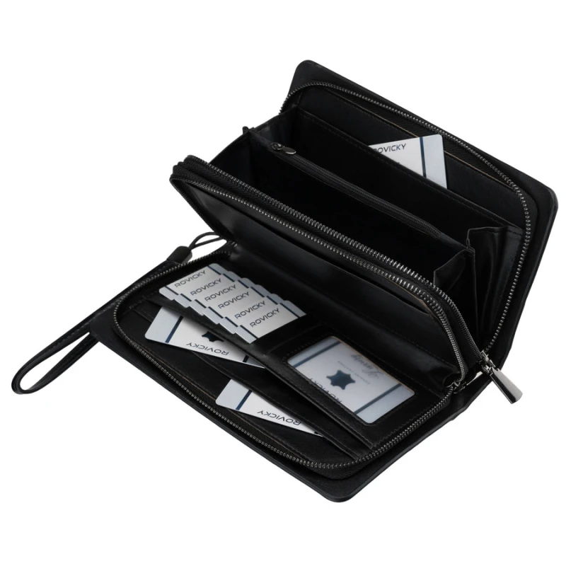 Saszetka męska ze skóry ekologicznej w czarnym kolorze, dwukomorowa - Rovicky